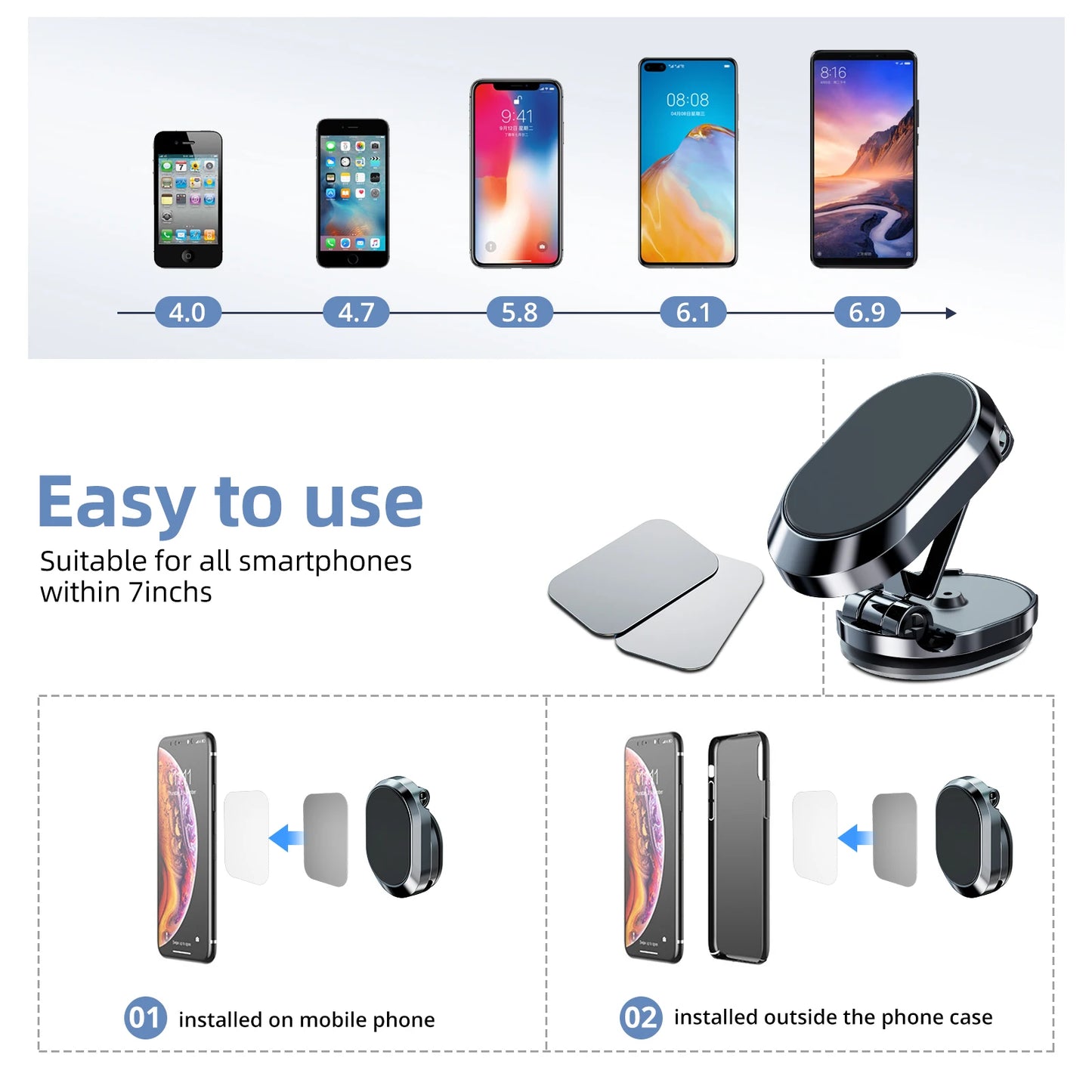 Magnetischer Autotelefonhalter, magnetische Telefonhalterung, faltbarer Armaturenbrettständer, 360 Grad drehbarer Nav...
