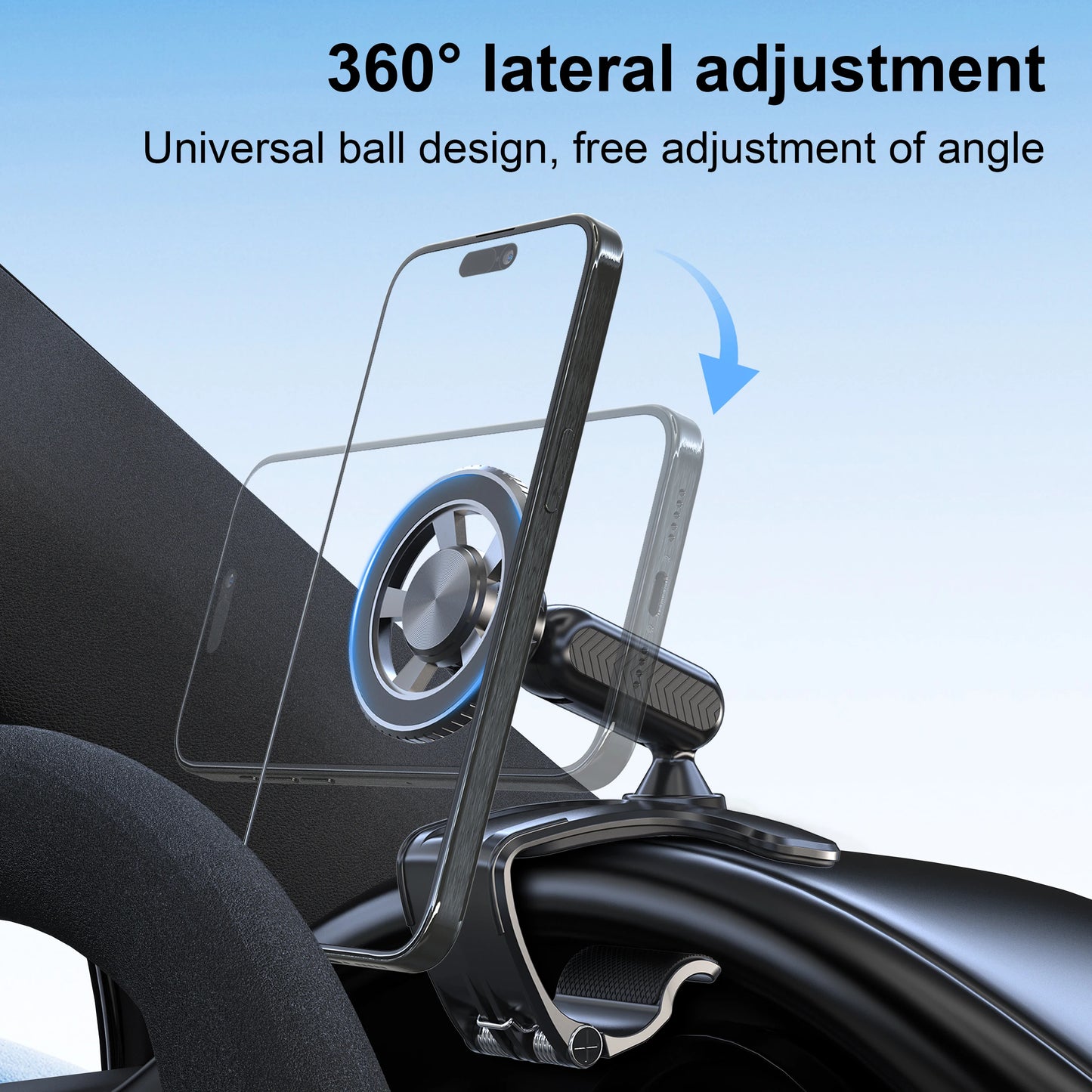 Magnetischer Armaturenbrett-Autotelefonhalter mit 360-Grad-Drehung [starke Kompressionsklemme] Clip-on-Armaturenbrett...