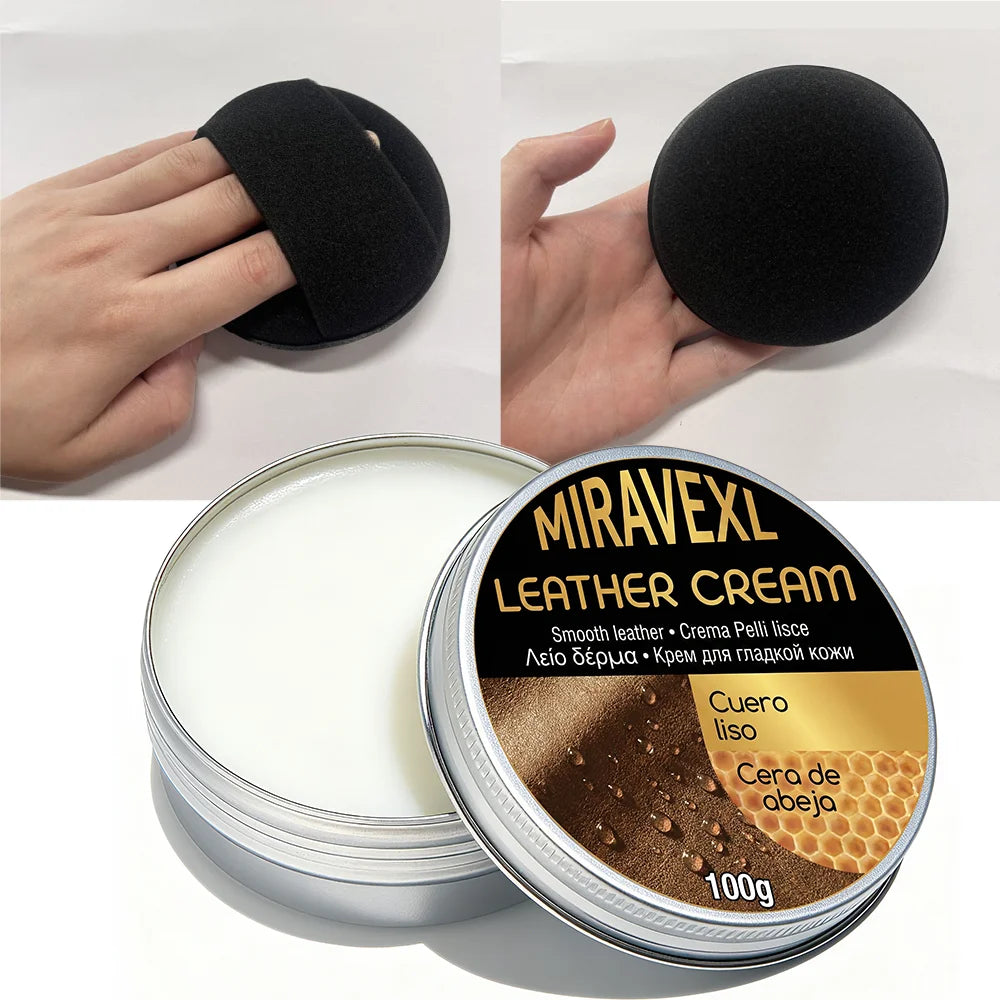 MIRAVEXL Lederpflegecreme 100g mit Schwammapplikator Auto-Sitzbezug