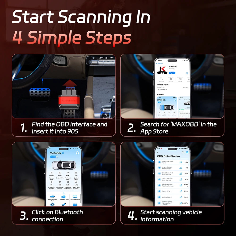 KONNWEI KW905 OBD2 Scanner Bluetooth 5.0 – SwissGlanzGarage Ansicht 6