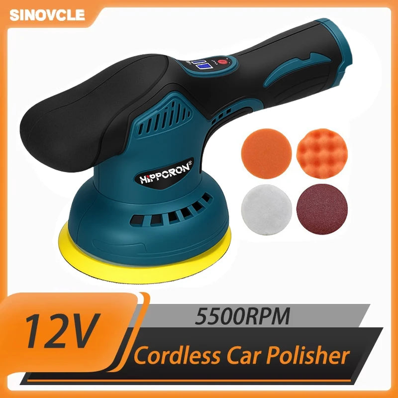 Sinovcle Elektrische Autopoliermaschine 12V 5500 U/min 8 Variable Geschwindigkeiten Kabellose Auto-Polierwerkzeuge