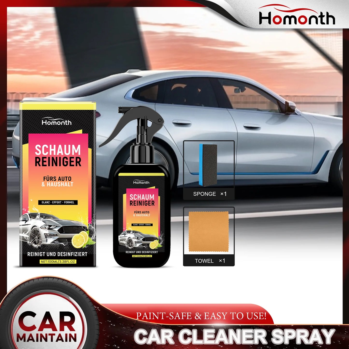 Auto-Reinigungsspray, wasserloses Waschwachs, Staubschmutzerentferner, Streifenfreier Glanz, Farbe, sichere Formel, s...