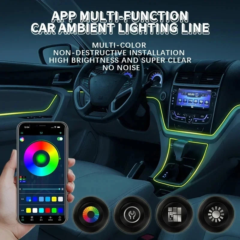 Auto Innen RGB LED Atmosphäre Licht Streifen USB Fiber Optic Neon