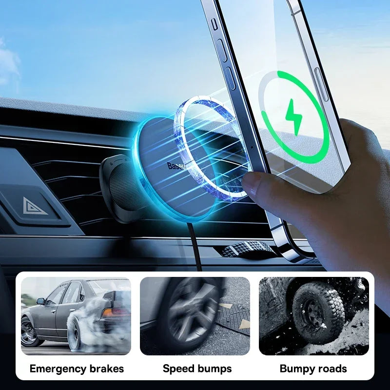 Baseus Magnetisches kabelloses Ladegerät Auto-Handyhalterung 15W Schnellladung Kabelloses Auto-Ladegerät Halterung fü...