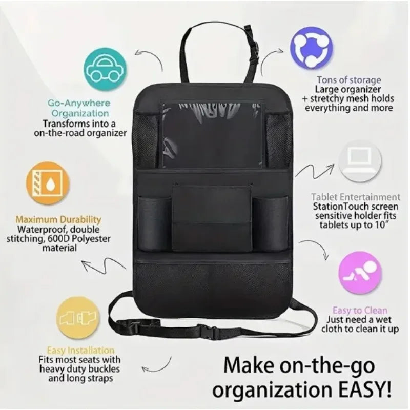 Autositz-Organizer mit mehreren Taschen, wasserdichtes, langlebiges Material mit Tablet-Halterung, perfekt für Straße...