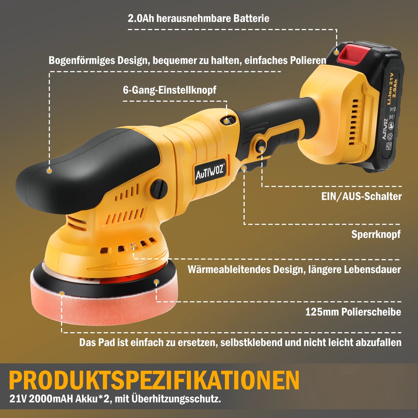 125mm Tragbarer DIY Exzenter-Polierer, leicht, größerer Kontaktbereich, einfache Bedienung, selbstklebende Poliersche...