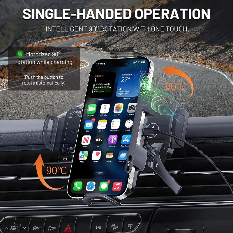 Kabelloses Auto-Ladegerät, 2-in-1, elektrischer Telefonhalter, faltbar, für 15 W schnelles Laden, geeignet für iPhone...