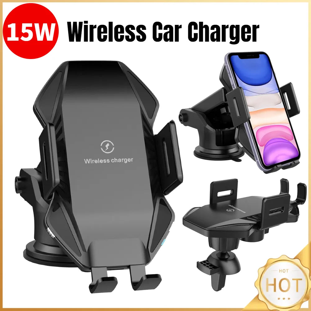 15 W Schnellladung Auto Drahtloses Ladegerät Armaturenbrett Lüftungsschlitze Telefon Ladehalter 360 Rotation für iPho...