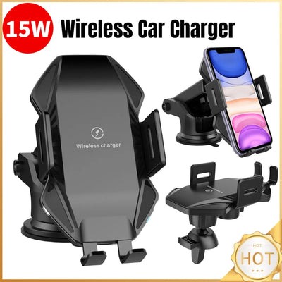 15 W Schnellladung Auto Drahtloses Ladegerät Armaturenbrett Lüftungsschlitze Telefon Ladehalter 360 Rotation für iPho...