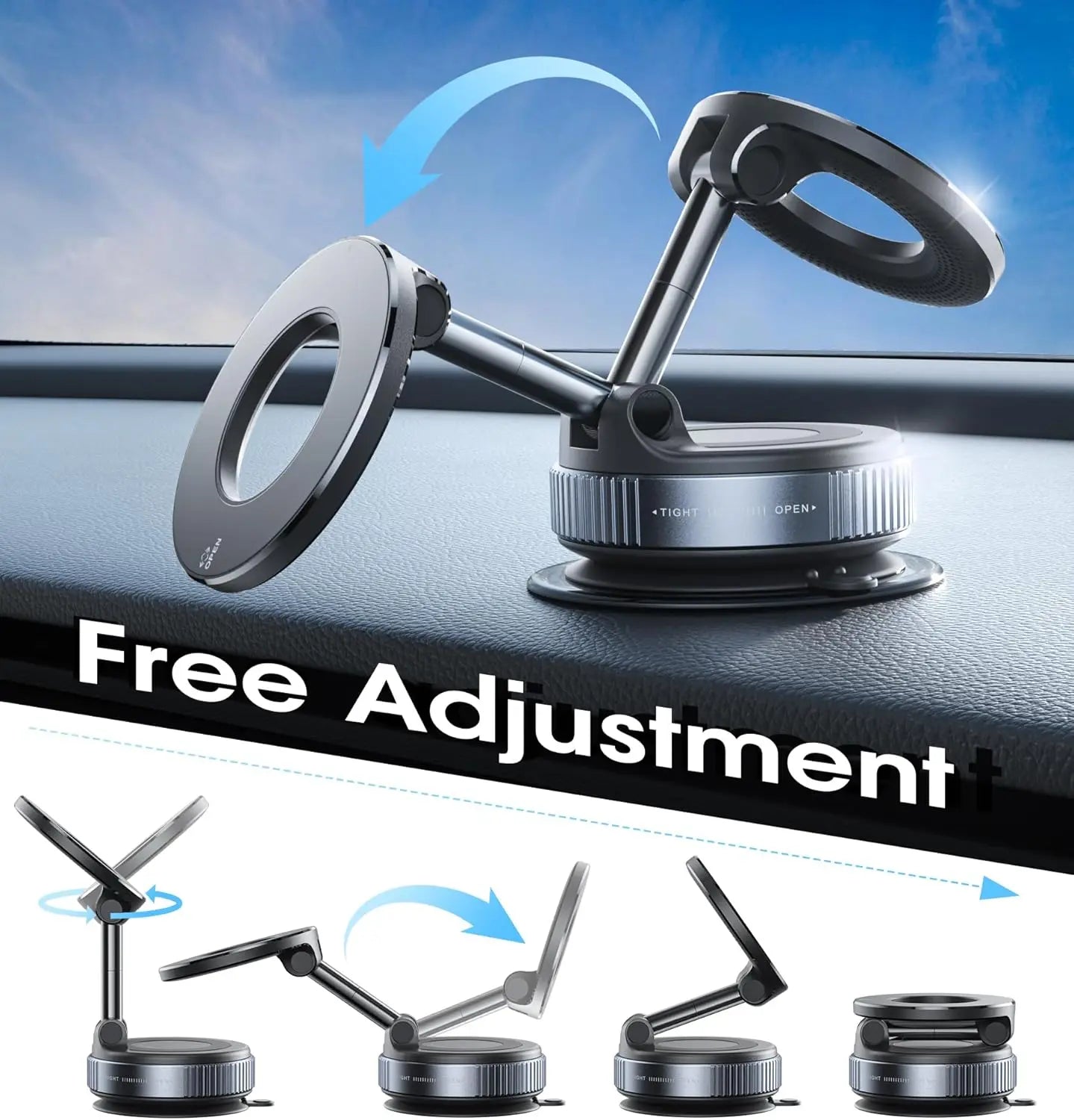Starker Magnetischer Auto-Handyhalter Faltbar 360° ° Verstellbare Vakuum-Saughalterung Universal für Auto, Schreibtis...