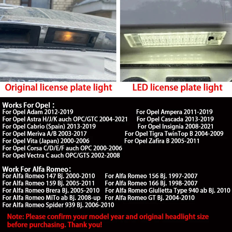 LED Kennzeichenbeleuchtung Set für Opel – SwissGlanzGarage Ansicht 3