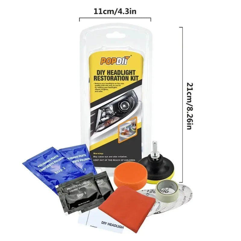 Scheinwerfer-Restaurations-Kit – Vergilbungsentferner, Aufheller & Linsenpolitur