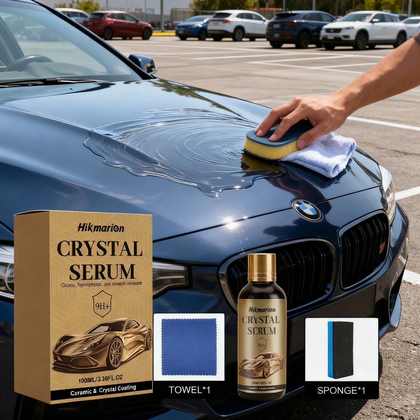 100ml Hydrophobes Autolack-Schutzset mit Handtuch und Schwamm 9H+ Keramikbeschichtung Kristallserum Auto-Detailing La...