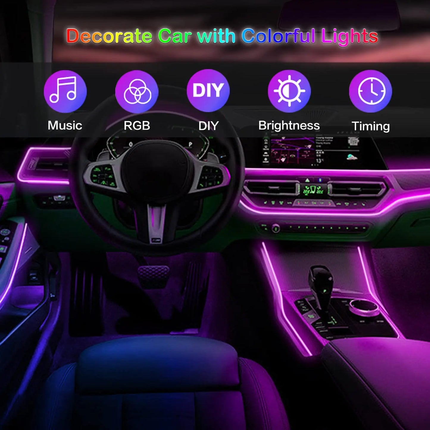LED Auto Innenraum Umgebungs streifen Lichter RGB Glasfaser Atmosphäre Neon beleuchtung Kit mit App Fernbedienung Aut...