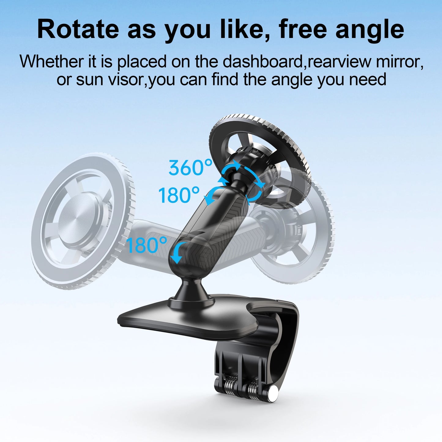 Magnetischer Armaturenbrett-Autotelefonhalter mit 360-Grad-Drehung [starke Kompressionsklemme] Clip-on-Armaturenbrett...