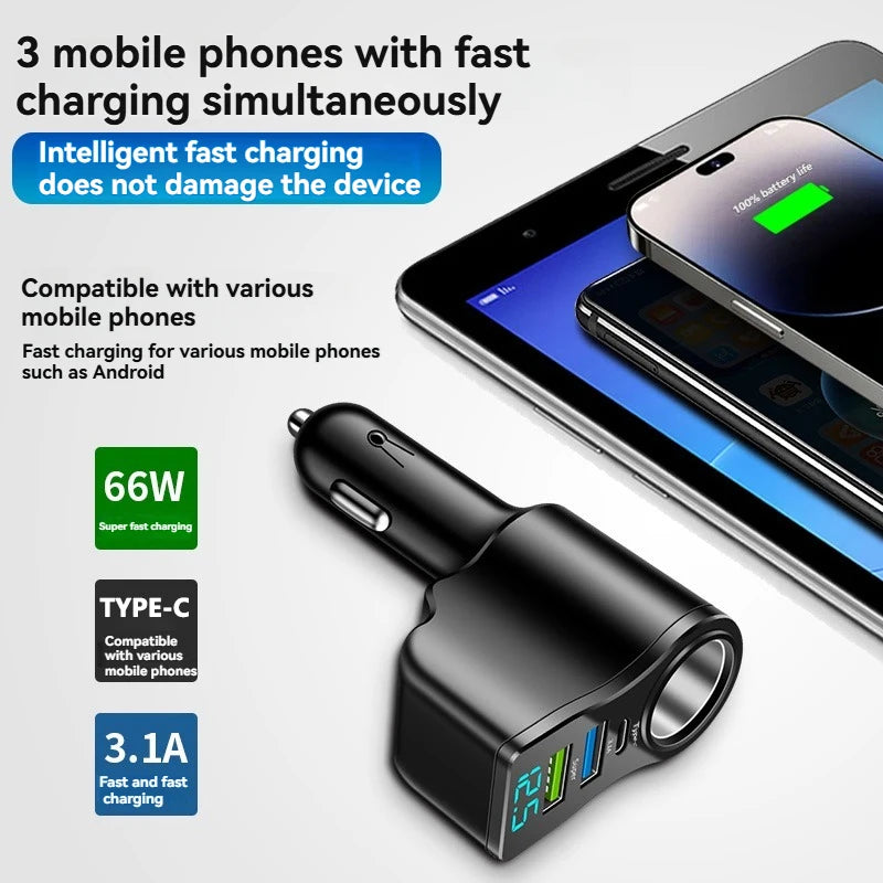 USB-C Auto-Ladegerät 66W mit Digitalanzeige – SwissGlanzGarage Ansicht 3