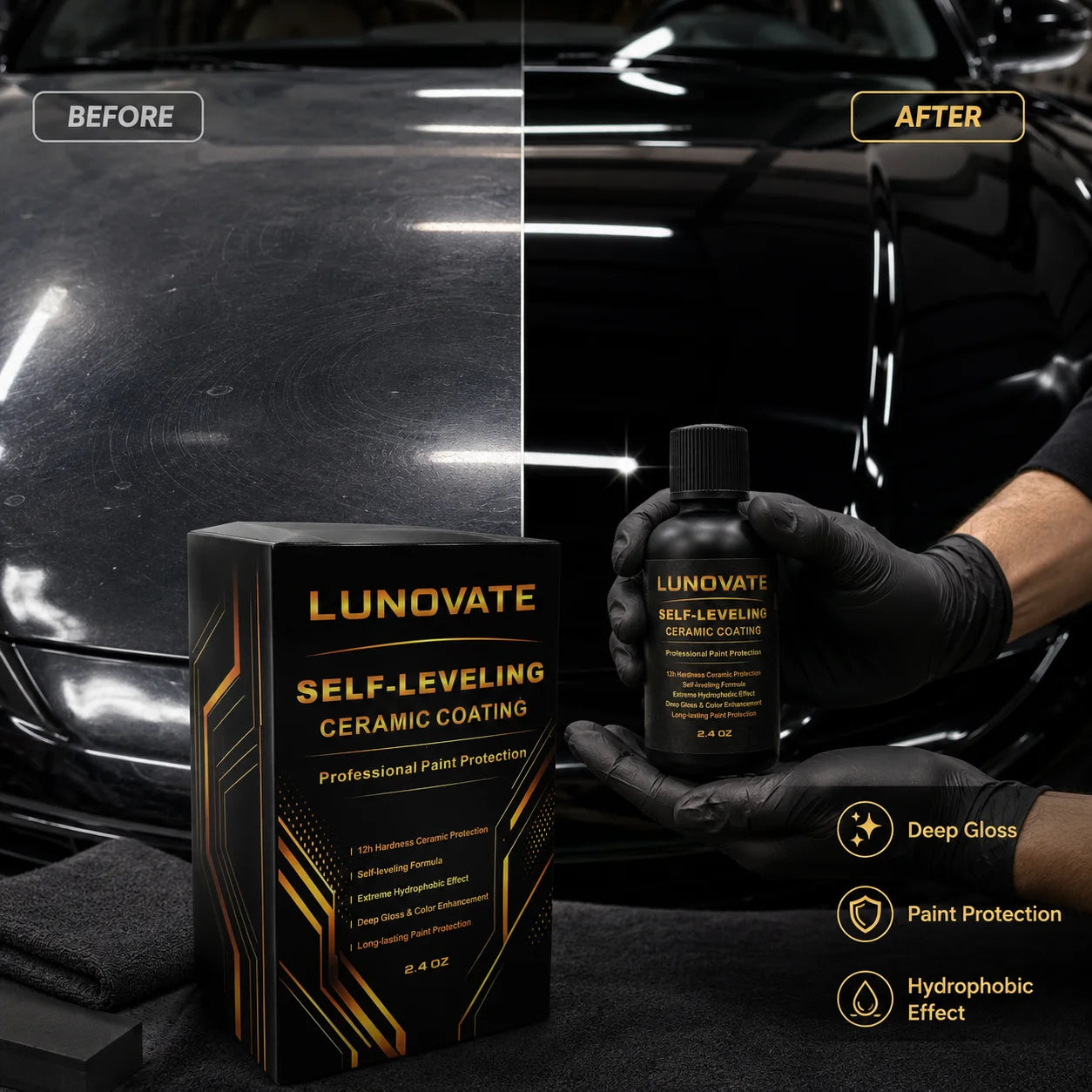 12H Keramikbeschichtung 60ML – Selbstnivellierende Nano-Keramik-Autobeschichtung, Extremer Hydrophober Schutz, Ultra-...