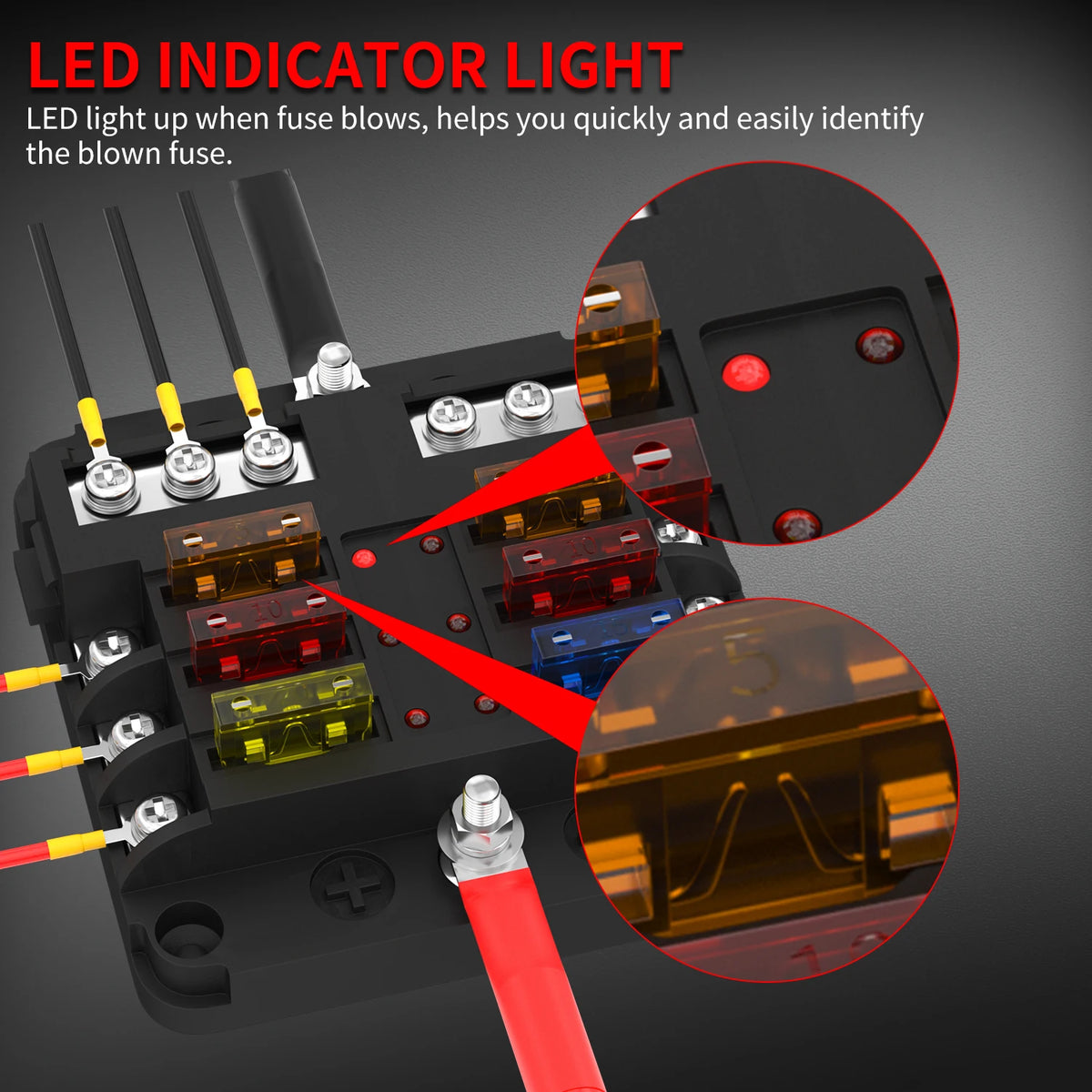 12V 6-Wege Sicherungsblock mit LED-Anzeige – SwissGlanzGarage Ansicht 3