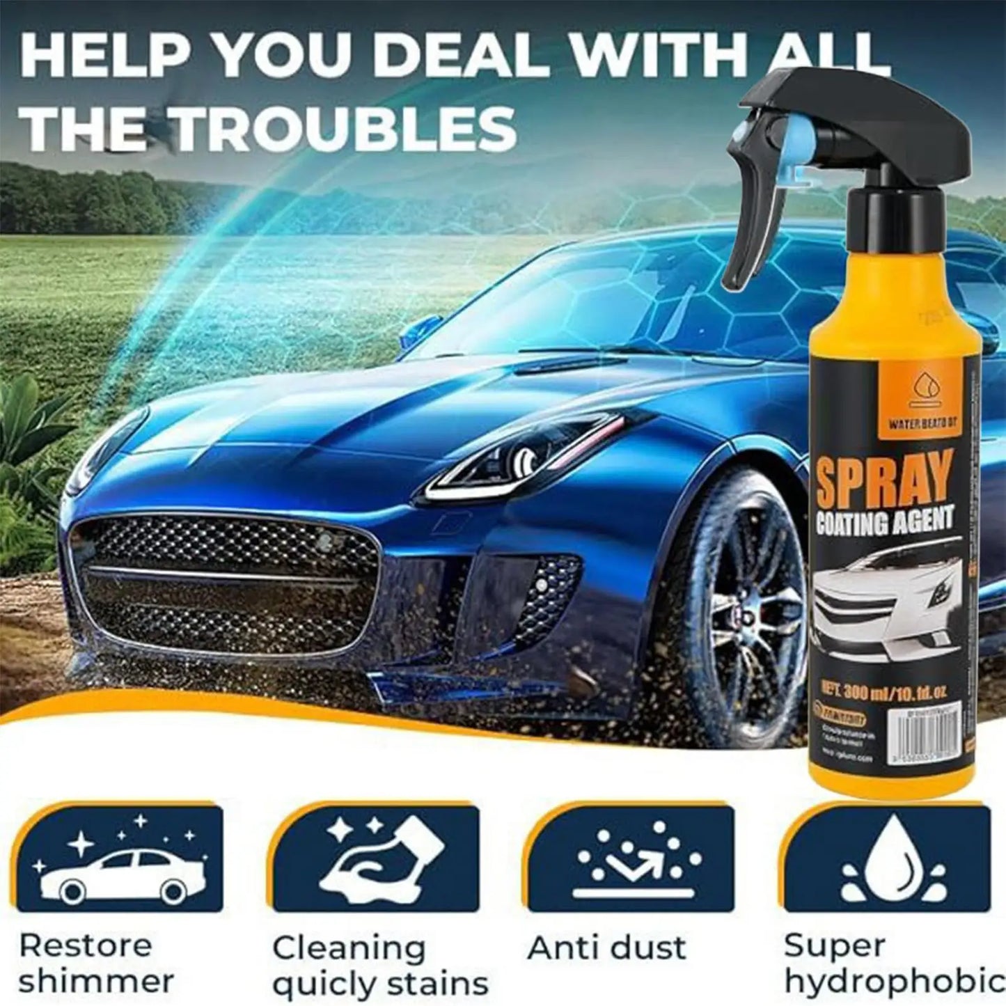 Neues Auto-Keramikbeschichtungsspray 300ml Keramik-Detailer Hydrophobes Glasagent-Spray für Fahrzeuge Kristallklarer ...