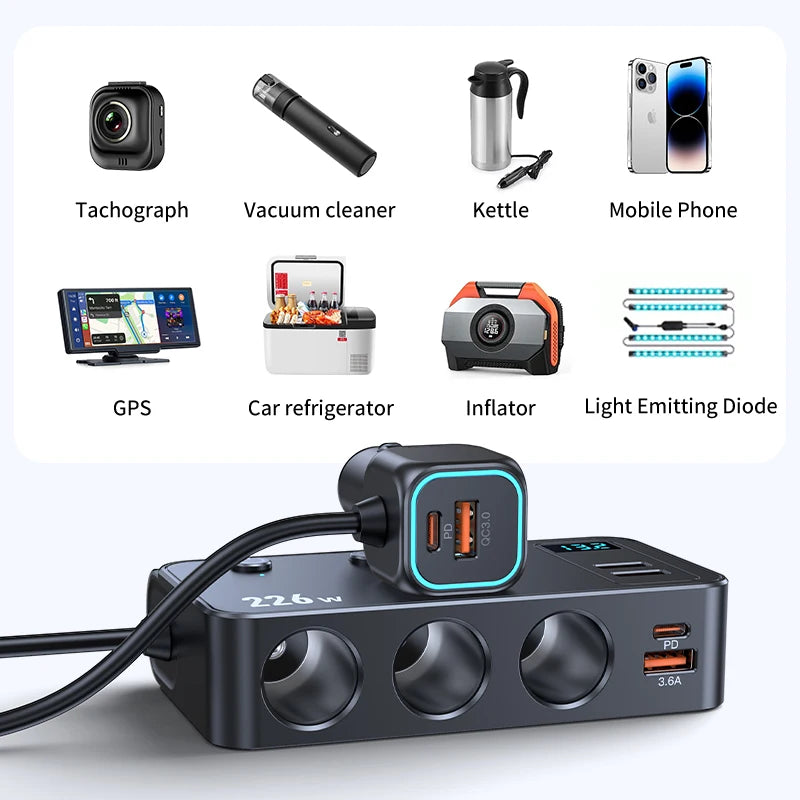 226W 9-in-1 Zigarettenanzünder Splitter mit USB-Ladegerät – SwissGlanzGarage Ansicht 6