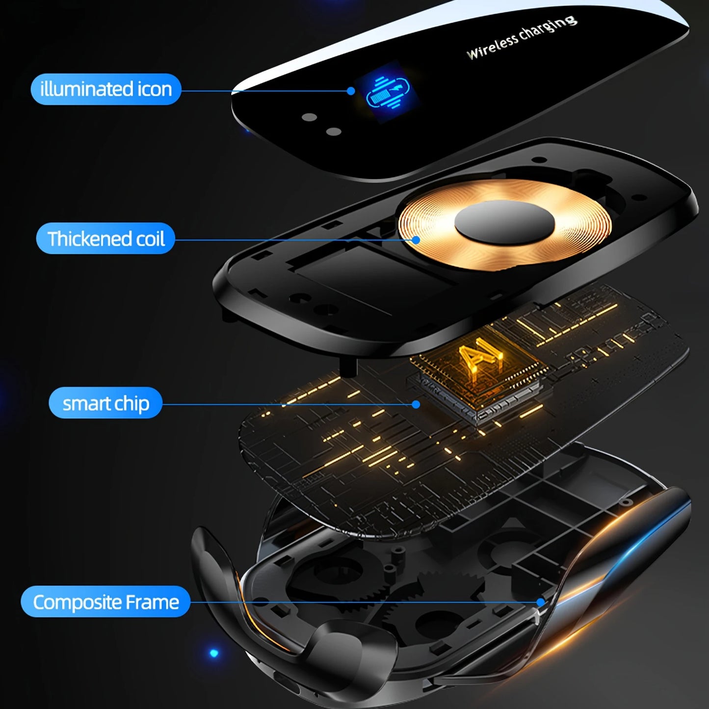 1 x aktualisierter kabelloser Auto-Telefonhalter mit kabelloser Aufladung, universelle Lüftungskomponenten, 360 ° Dre...