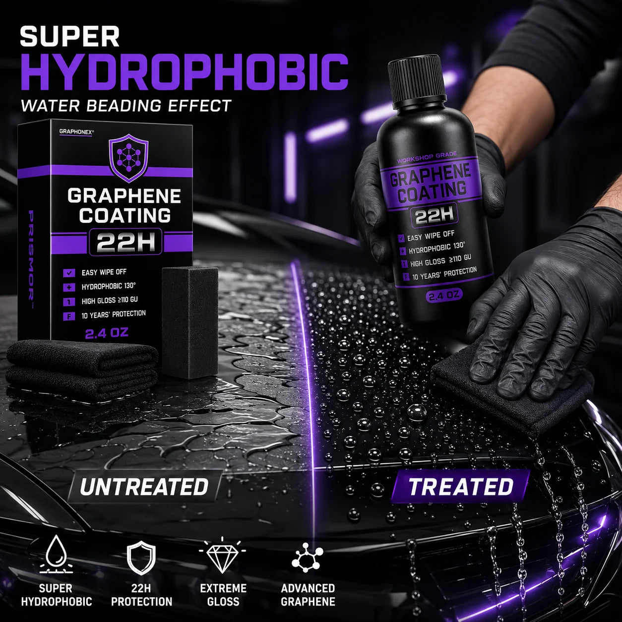 Graphen-Keramikbeschichtung 22H – Hydrophobe Autolack-Schutzbeschichtung mit Kratzerreparatur und Hochglanz