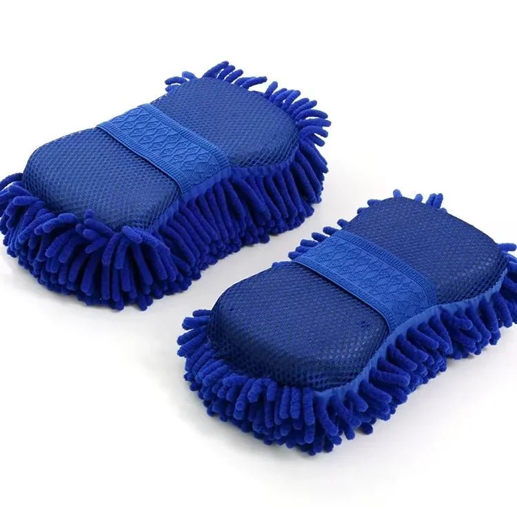 Blaues Mikrofaser-Chenille Waschset mit Schwamm und Waschhandschuh