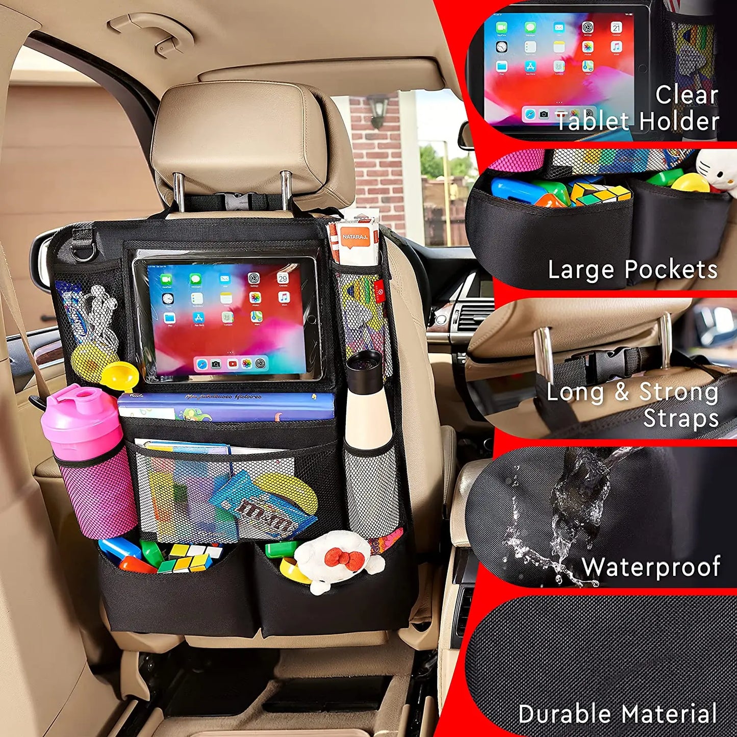 Rücksitz Auto Organizer, Kick Matten Zurück Seat Protector mit Touch Screen Tablet Halter, auto Rücksitz Organizer fü...