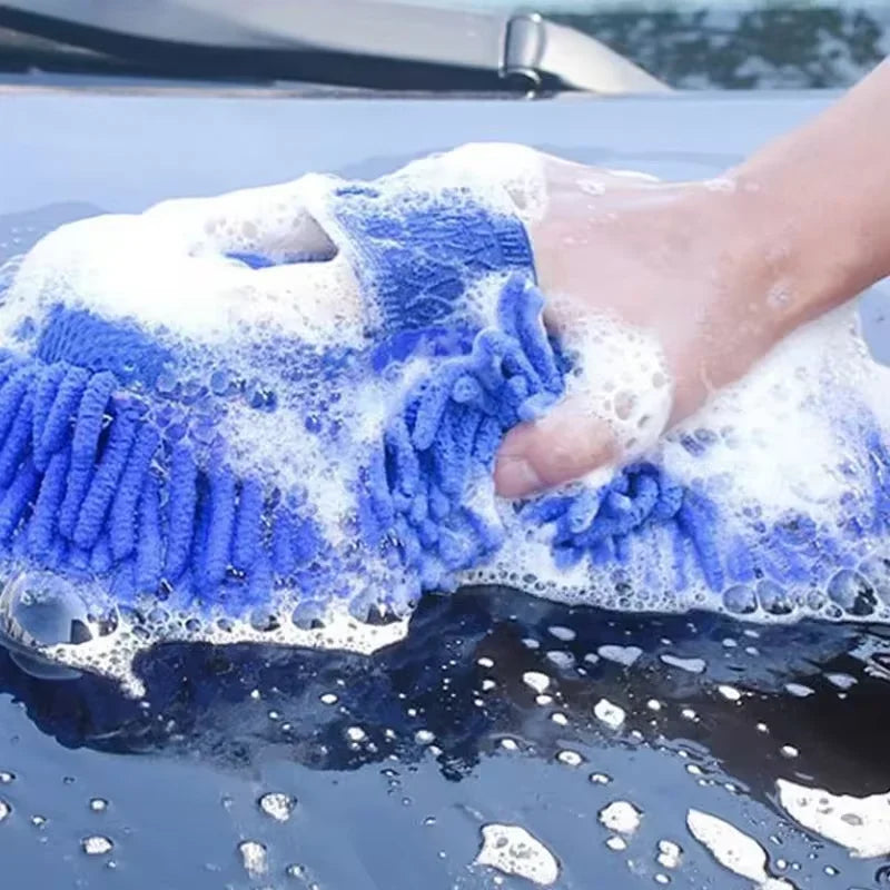 Blaues Mikrofaser-Chenille Waschset mit Schwamm und Waschhandschuh