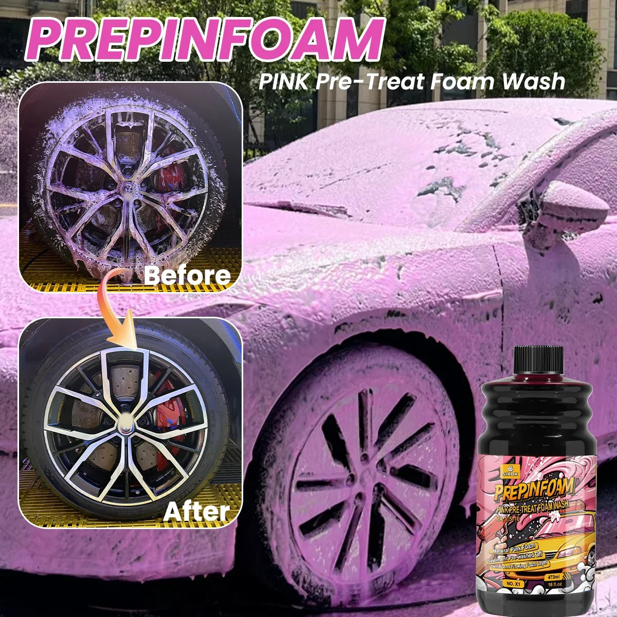 Pinker Schaumreiniger für makellose Autowaesche – SwissGlanzGarage Ansicht 2