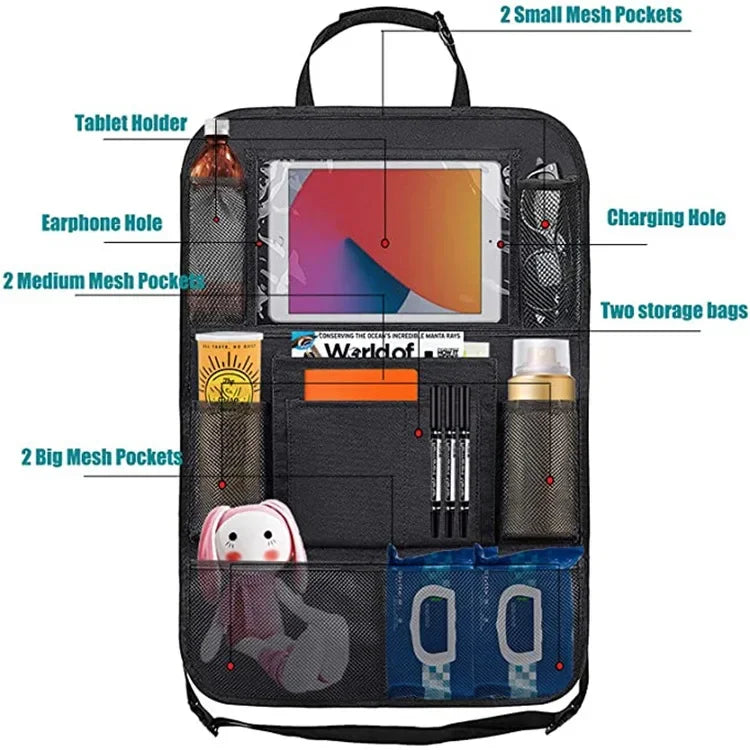 Auto Rücksitz Organizer mit Touchscreen Tablet Halter 9 Aufbewahrung taschen Kick Mats Autos itz Rücken Protektoren f...