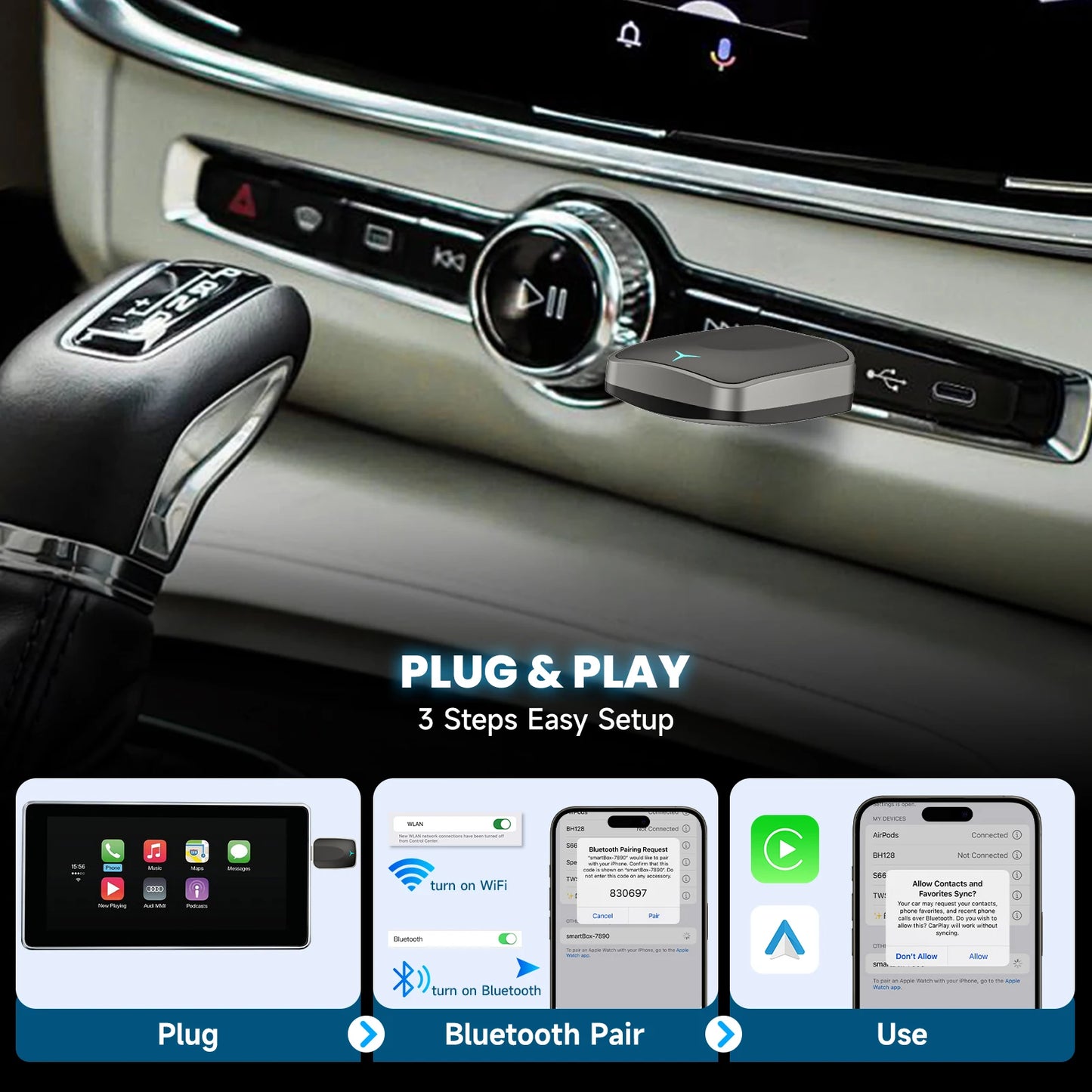 2in1 CarPlay/Android Auto Adapter – mit kabellosem Laden – SwissGlanzGarage Ansicht 3