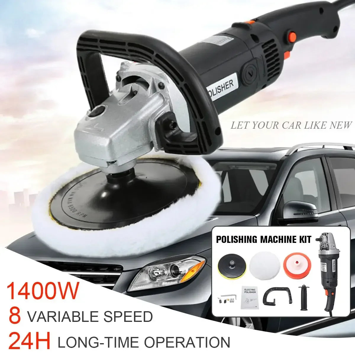 8-Gang Einstellbare Auto-Poliermaschine 1400W Elektrische Bodenpoliermaschine Poliergerät mit Variabler Geschwindigke...