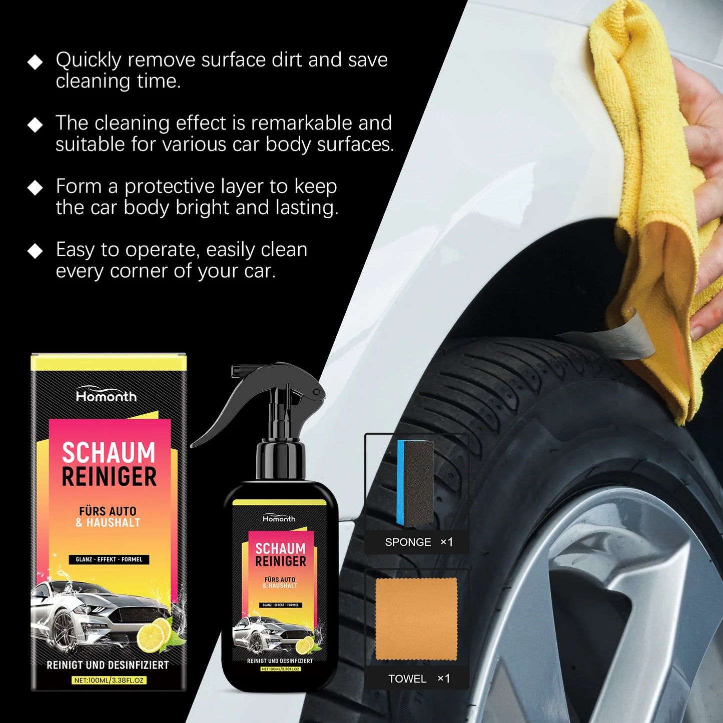 Auto-Reinigungsspray, wasserloses Waschwachs, Staubschmutzerentferner, Streifenfreier Glanz, Farbe, sichere Formel, s...