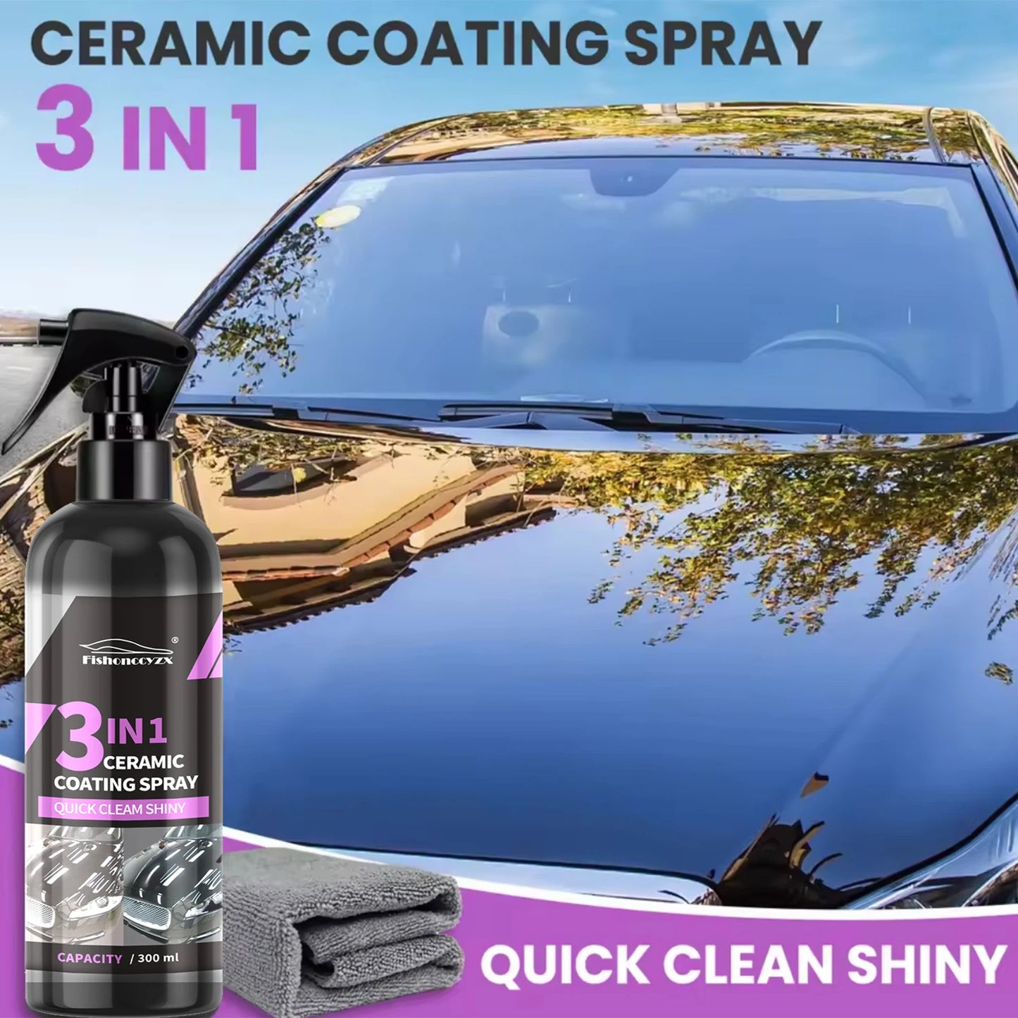 3-in-1 Auto Keramik-Flüssigbeschichtung Spray Nano-Kristall Hydrophobe Schicht Poliermittel Hochglanz-Lackschutz Wach...