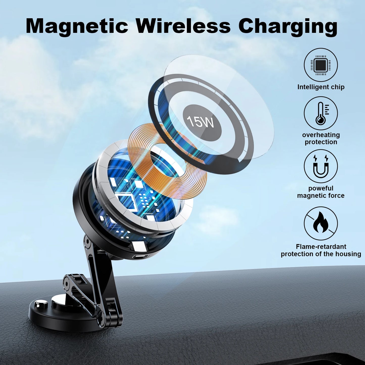 Magnetischer Autotelefonhalter, kabelloses Ladegerät, Rotationshalter, schnelles Aufladen für iPhone 16/15/14/13, Sam...