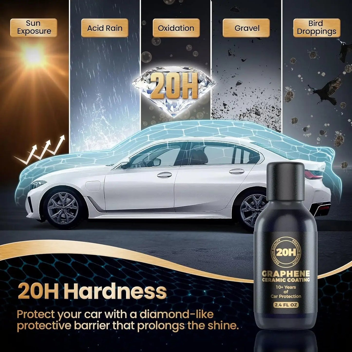 20H fortschrittliche Nano-Graphen-Keramikbeschichtung für Autos, einzigartige UV-Technologie und extrem hydrophobe Au...