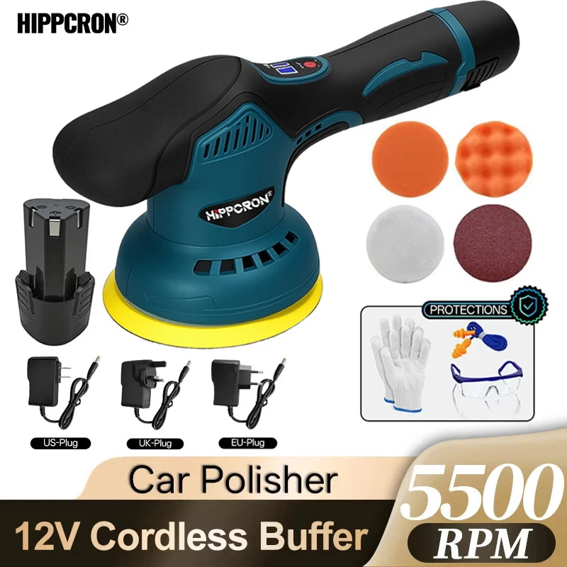 Hippcron Kabelloser Autopolierer 12V 2800-5500 U/min Kabellose Autopoliermaschine Elektrisches Polier- und Wachswerkz...