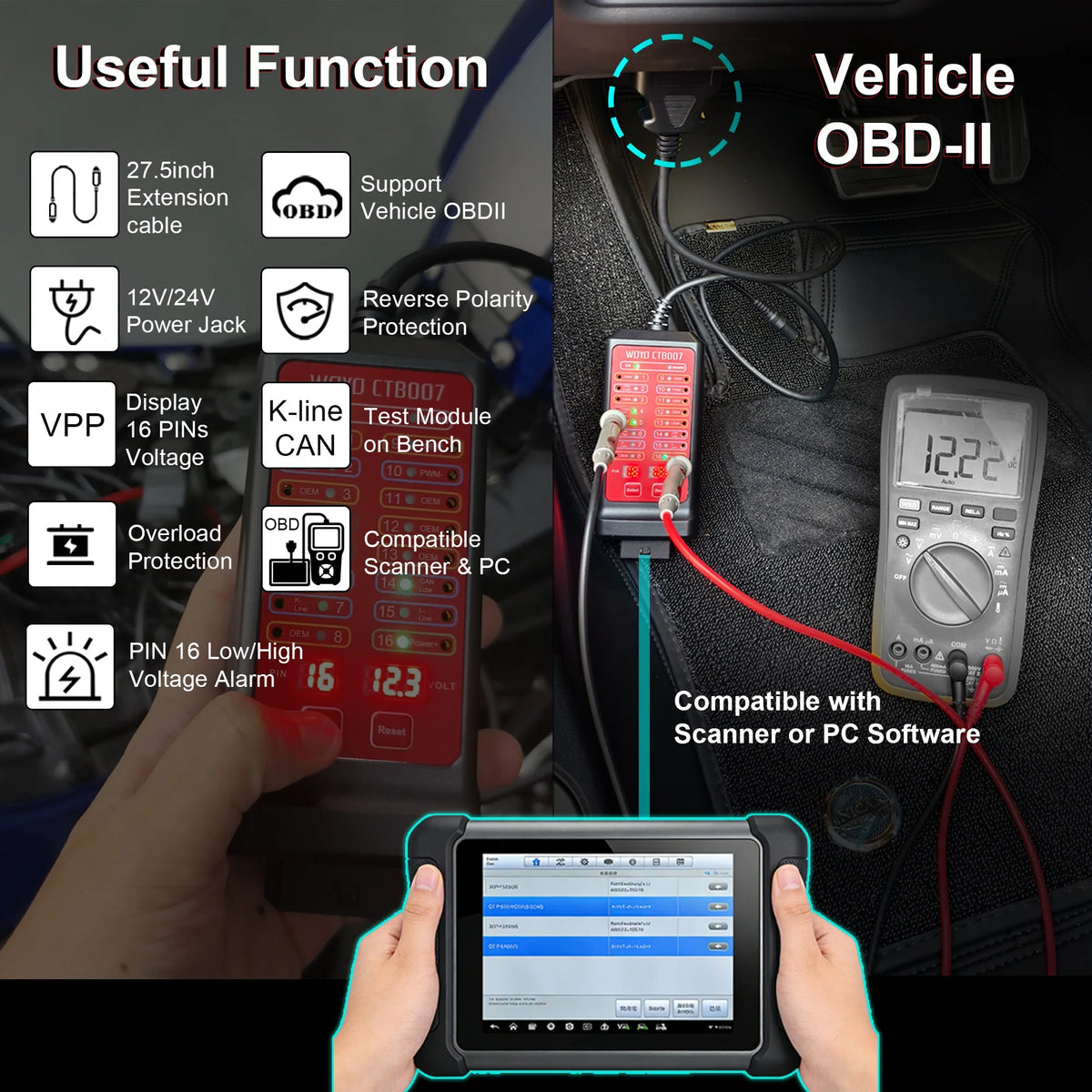 WOYO 12V 24V OBD Breakout Box 16 Pin – SwissGlanzGarage Ansicht 4