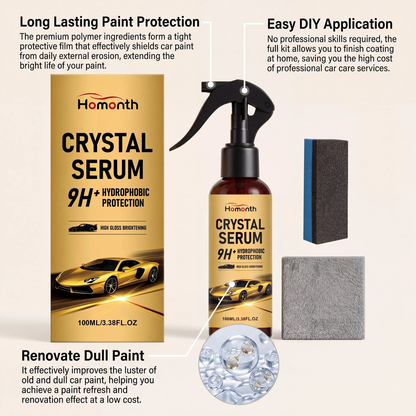 Keramikbeschichtung für Autos, Lackschutzspray, hydrophober Versiegelungslack, Auto-Detailing-Politur, wasserloses Wa...
