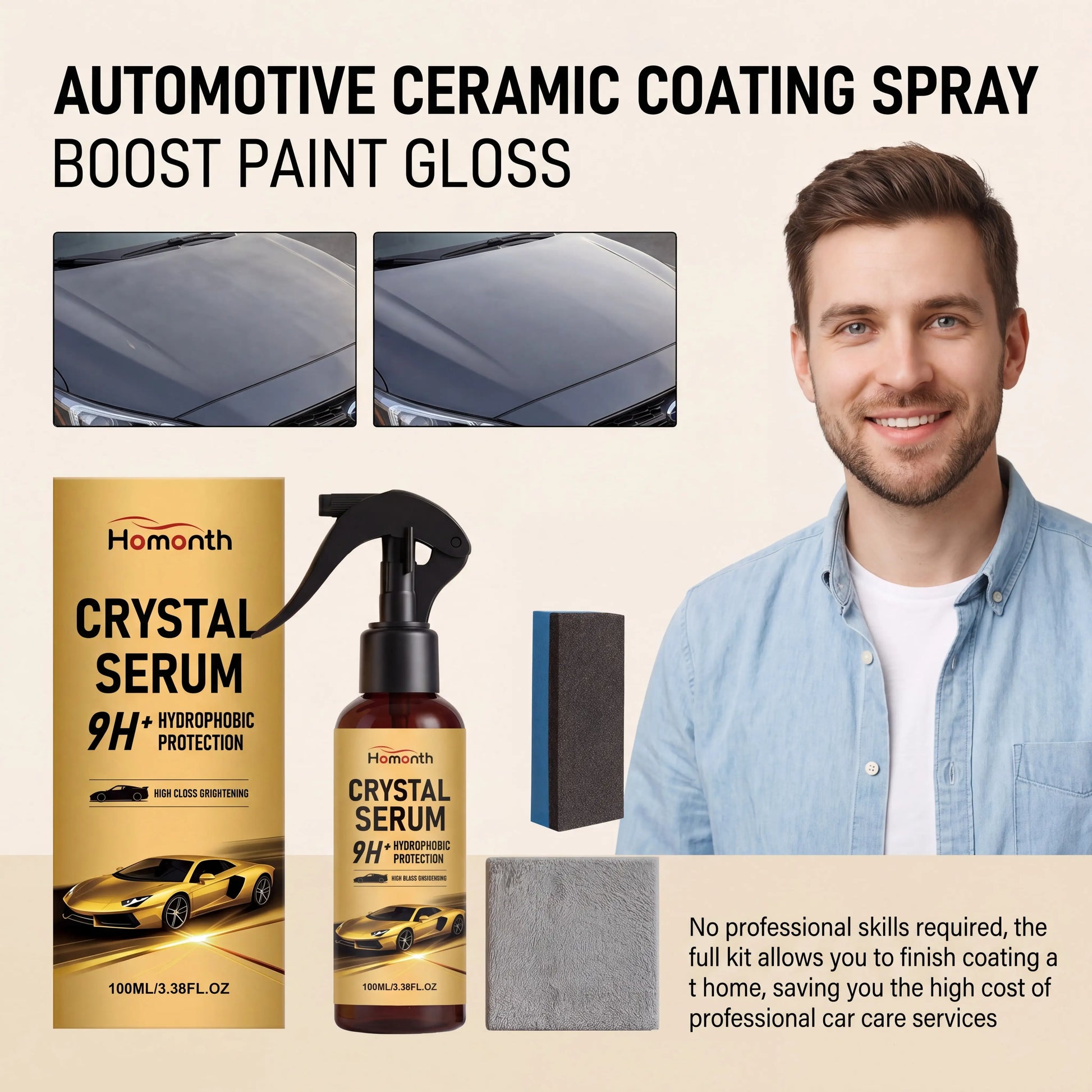 Keramikbeschichtung für Autos, Lackschutzspray, hydrophobe Versiegelung, Auto-De