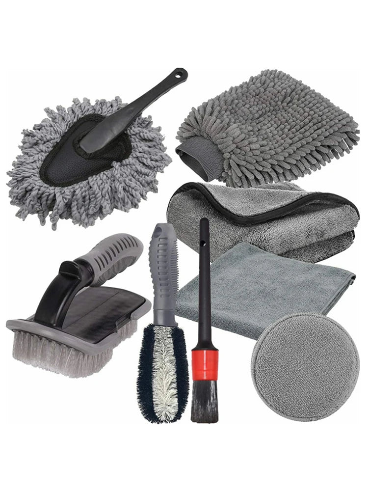 9-teiliges Auto Detailing Set mit Mikrofasertüchern und Bürsten