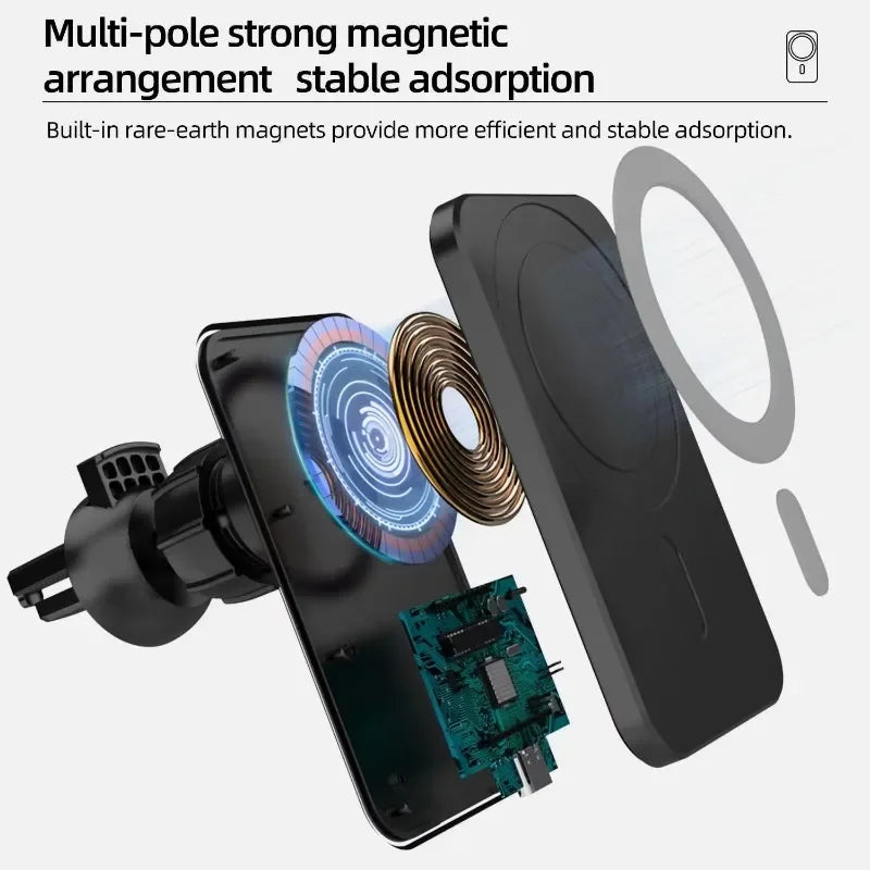 Für IPhone Auto Lade 15W Magnetische Drahtlose Ladegerät Magsafe Auto Halterung Handy Halter Schnelle Lade Auto Zubehör