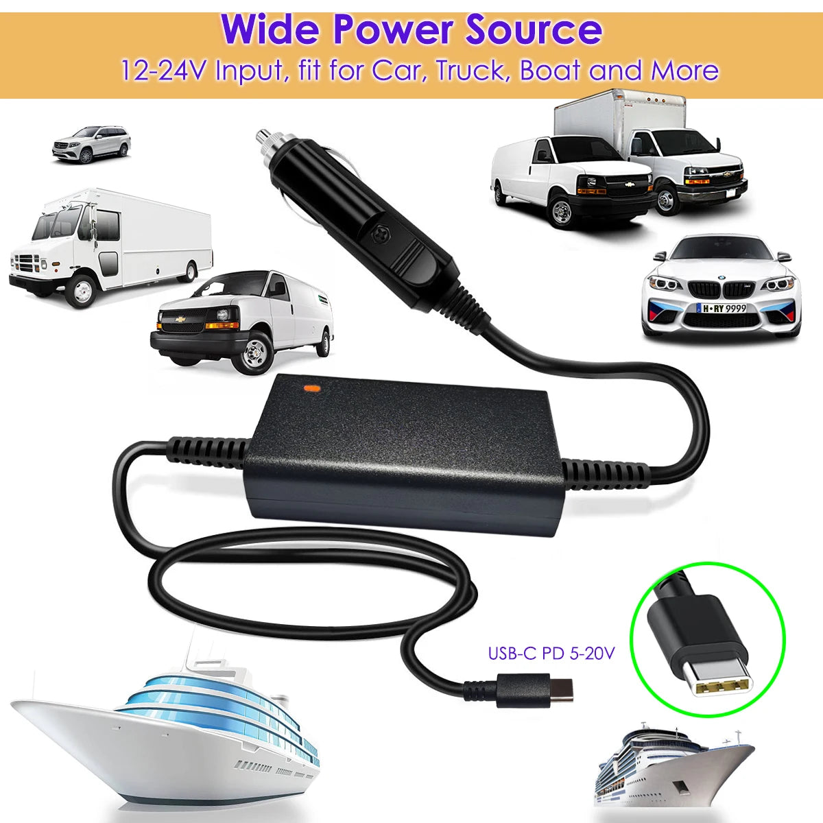 USB-C PD 100W Auto-Ladegerät 12V-24V universal – SwissGlanzGarage Ansicht 2