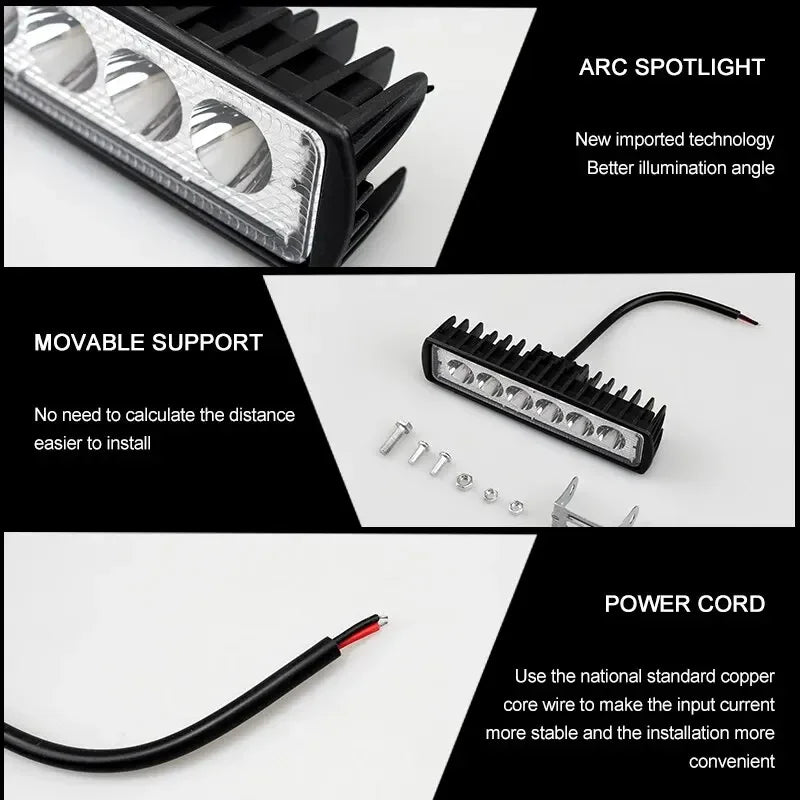 18W 6 LED Arbeitslicht Offroad Auto-Spotlight – SwissGlanzGarage Ansicht 4