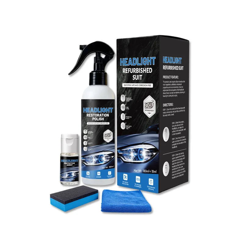 OGAS Scheinwerfer-Coating-Kit 180ml+10ml – Vergilbungsentferner & Schutzlack mit Werkzeug