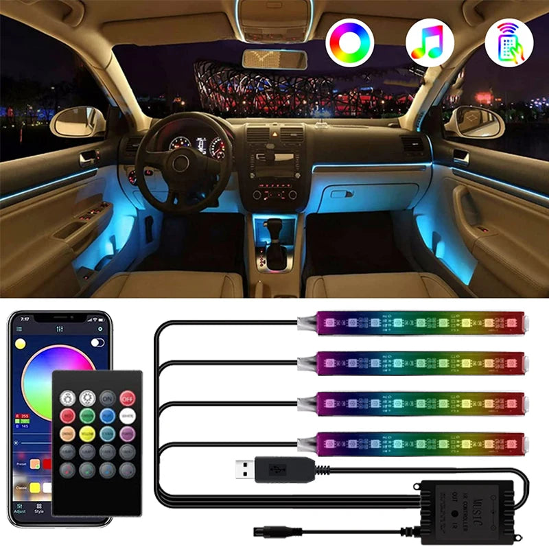 Auto USB LED Innen atmosphäre dekorative Lichter Fuß lampen 48led RGB