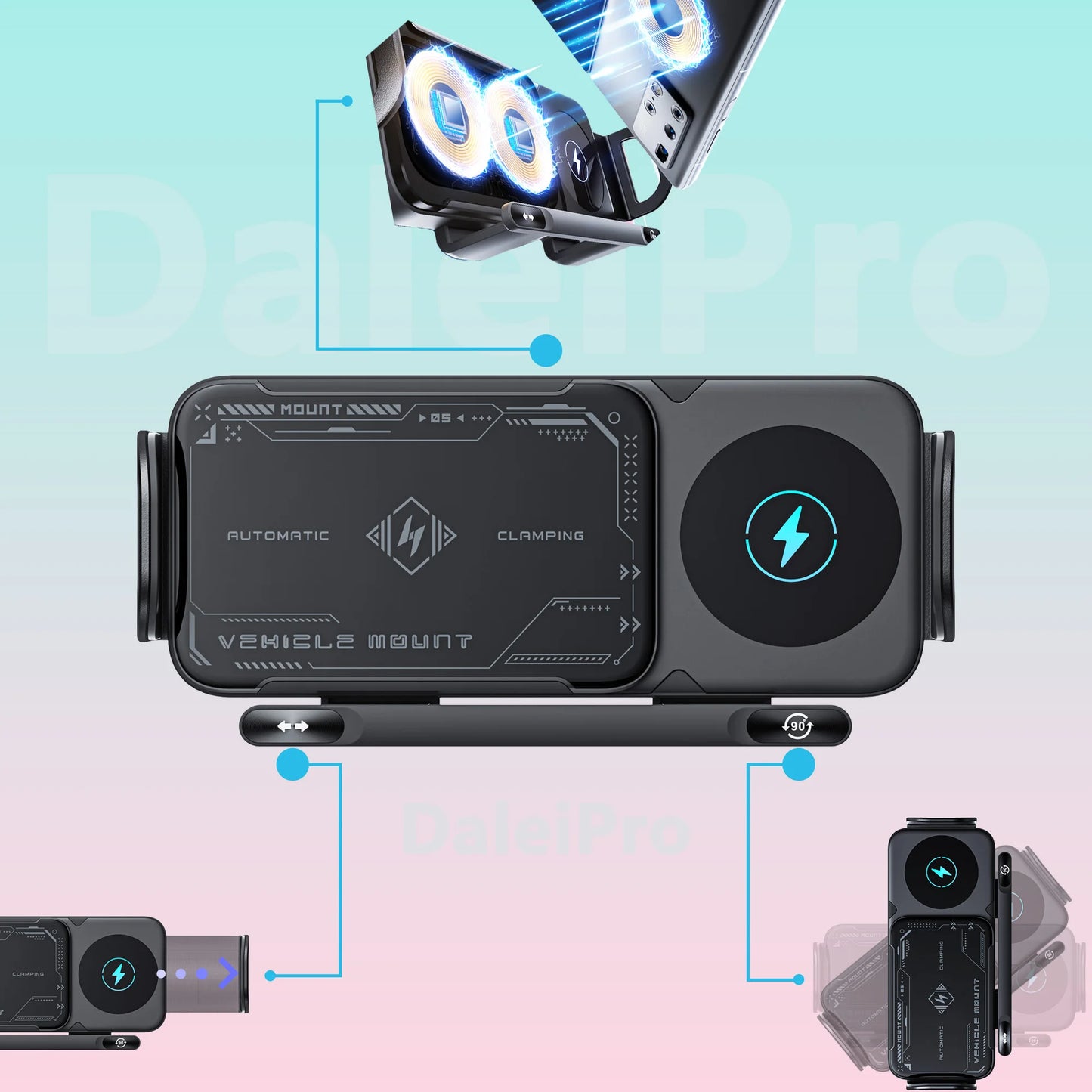 Universal Auto Telefon Halter Drahtlose Ladegerät Telefon Halterung Intelligente Induktion Elektrische Rotation Telef...