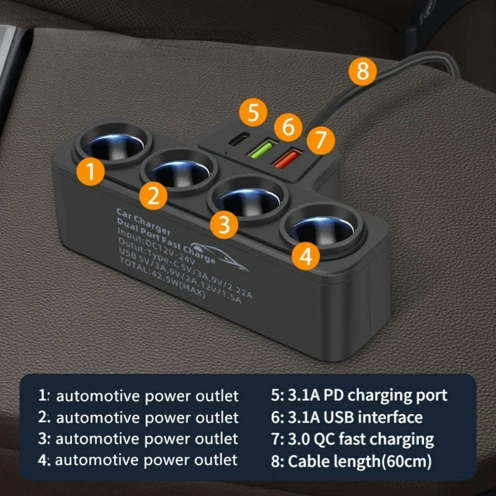12V/24V Zigarettenanzünder Adapter 4 Ports 3.1A USB – SwissGlanzGarage Ansicht 5
