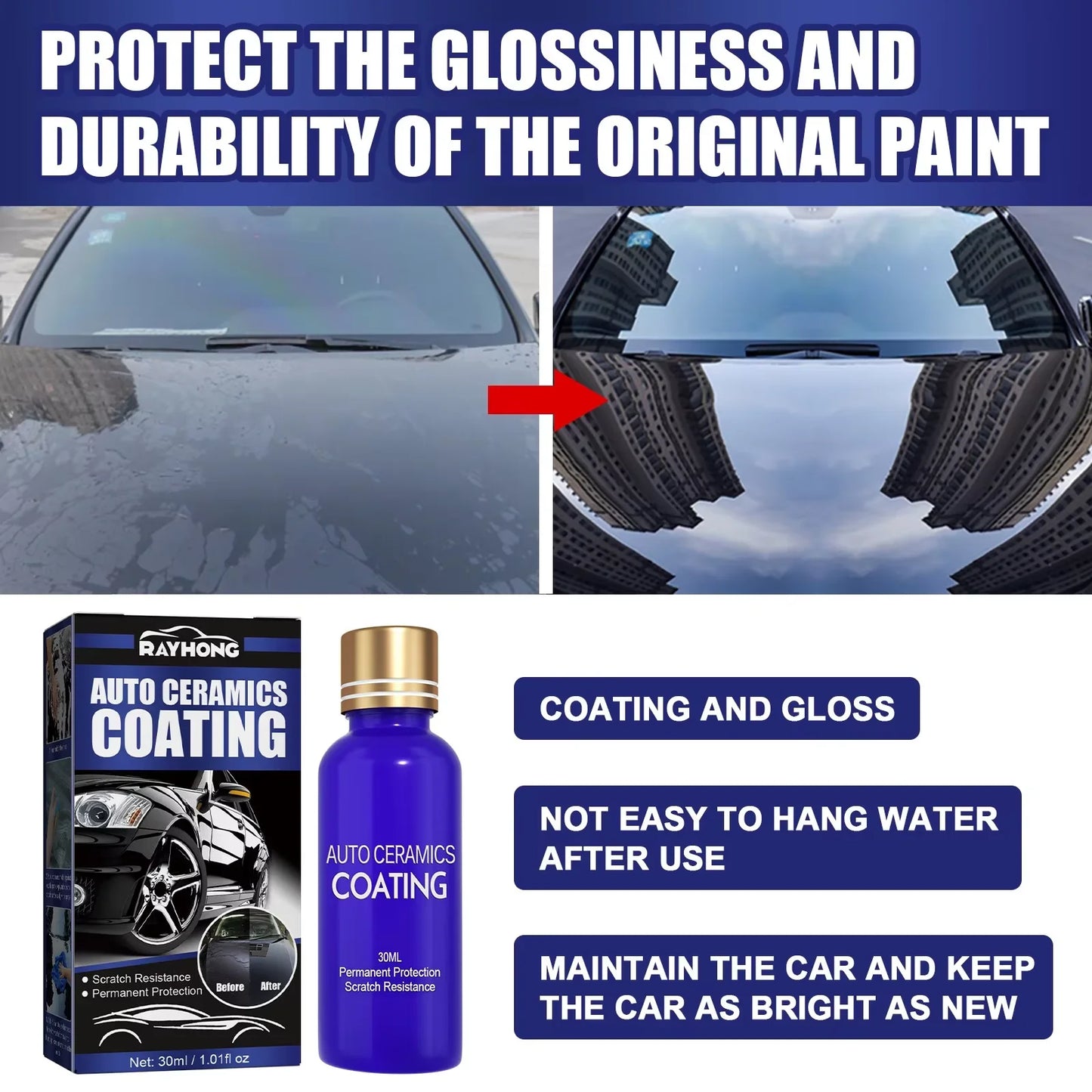 30ML 9H Autopolitur Flüssige Keramikbeschichtung Superhydrophobe Glasbeschichtung Set Polysiloxan und Nanomaterialien
